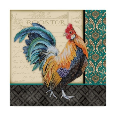 Jean Plout 'Damask Rooster Blue' Canvas Art,18x18